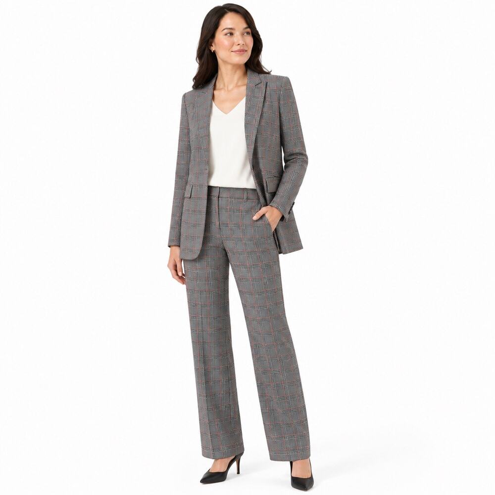 DKNY Donna Karan New York Black White Glen Plaid Wool Blazer Pants Suit Set 8/10